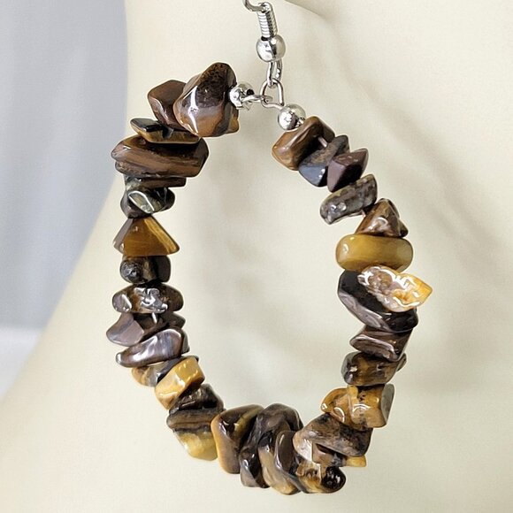 Tigereye Chip Dangle Earrings - Picture 1 of 10